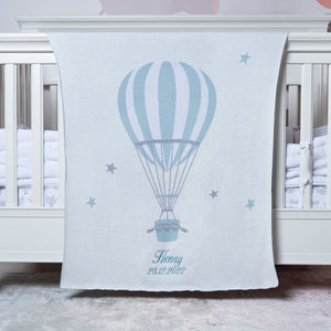 Blue Hot Air Balloon Knit Blanket