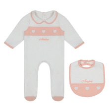 Load image into Gallery viewer, Embroidered Heart Sleepsuit &amp; Bib Set
