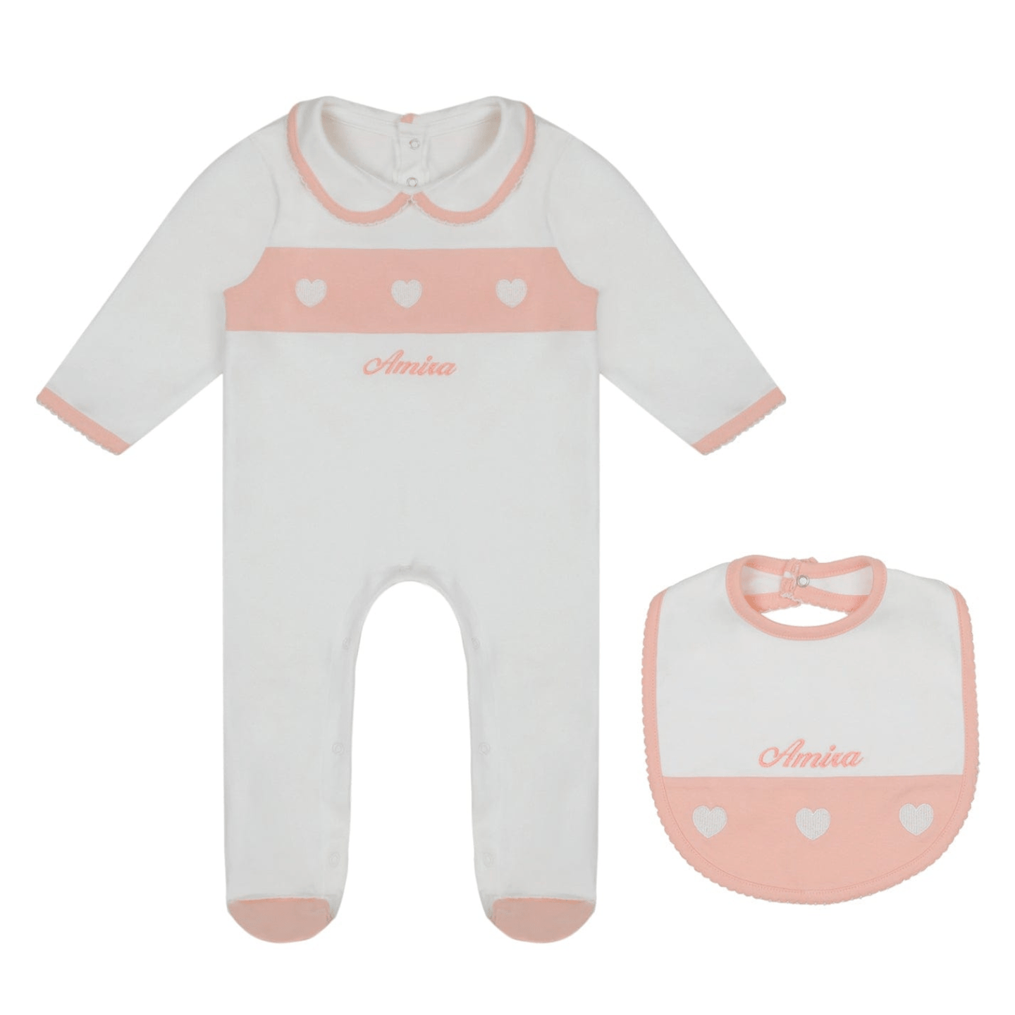 Embroidered Heart Sleepsuit & Bib Set