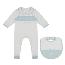 Load image into Gallery viewer, Embroidered Sailboat Sleepsuit &amp; Bib Set
