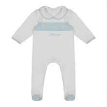 Load image into Gallery viewer, Embroidered Sailboat Sleepsuit &amp; Bib Set
