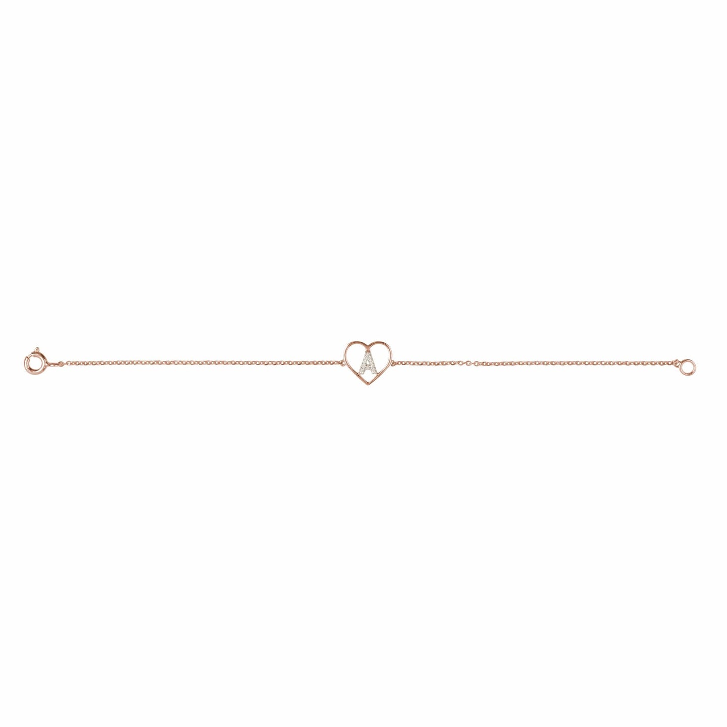 Diamond Initial Bracelet with Gold Heart for Children