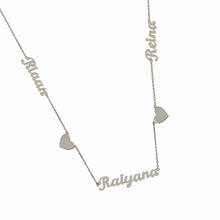 Load image into Gallery viewer, Three Names and Two Hearts Gold Necklace
